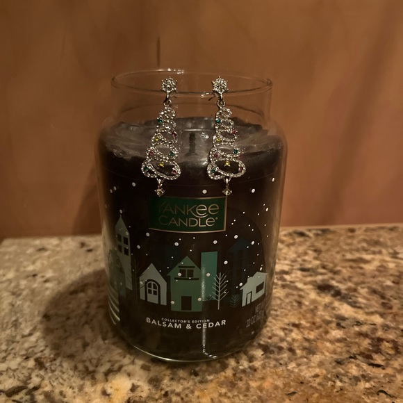 Festive Silver Pave Rhinestone Christmas Tree Earrings - Picture 4 of 4